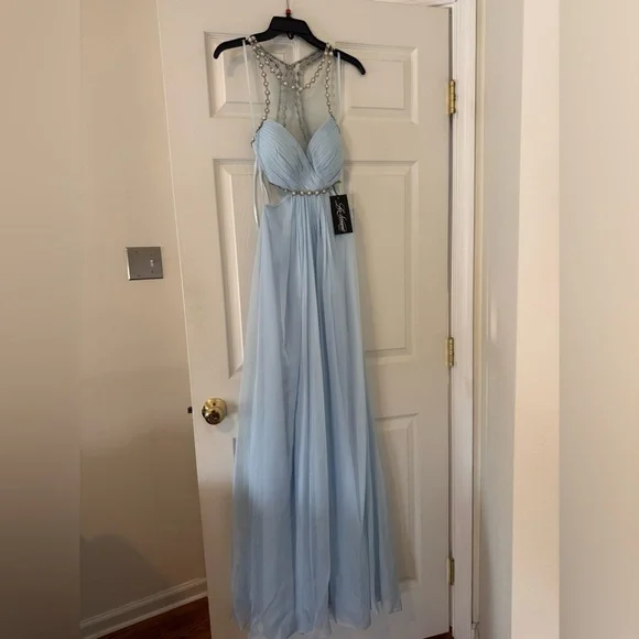 NEW WITH TAGS La Femme High-Neck Cut-out Prom Dress - Picture 2 of 4